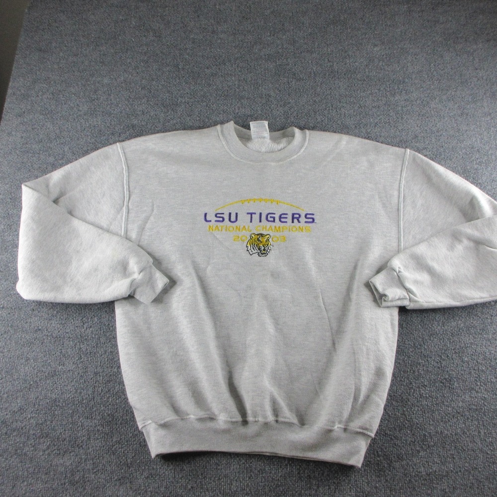 Vintage LSU Tigers Sweatshirt Mens L Gray NCAA Football Jerzees 2003 Champs